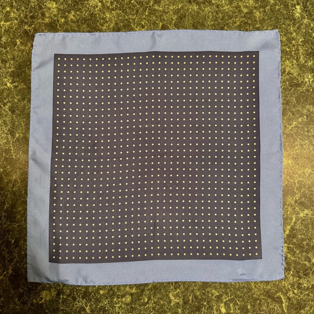 NEW Men’s Hand Rolled Pocket Square Handkerchief 100% Silk 14x14 Blue Polka Dot